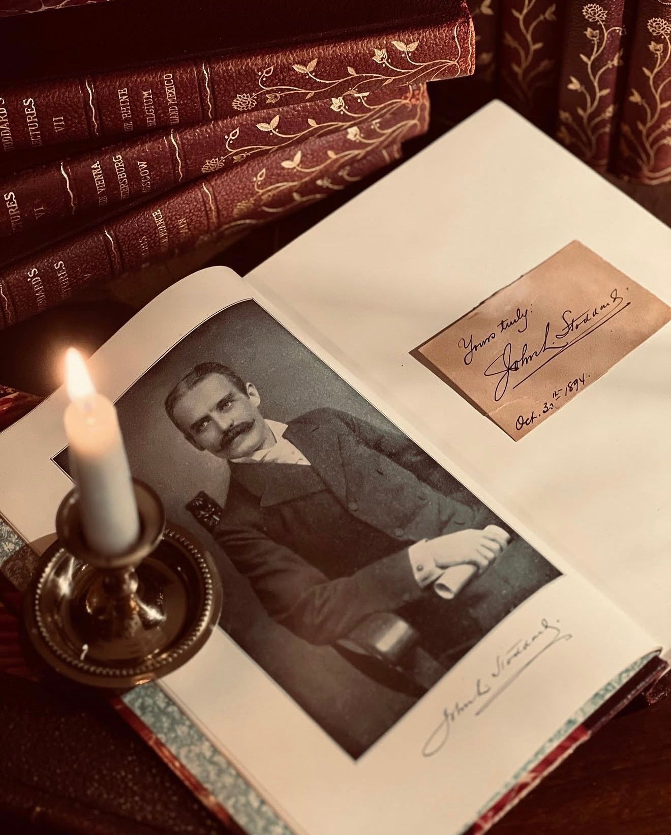 Signed Antique Leather Bound Set, Stoddard’s Lectures, Circa 1890s